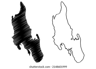 Sansibar Insel (Vereinigte Republik Tansania, Archipelago Sanzibar) Karte, Vektorgrafik, Skizze Unguja Karte