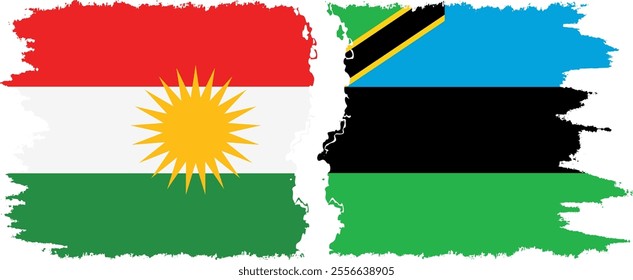 Zanzibar and  Kurdistan grunge flags connection, vector