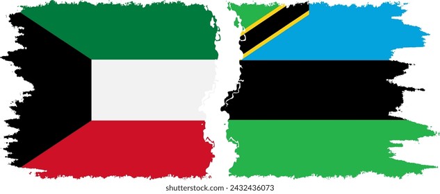 Zanzibar and Kuwait grunge flags connection, vector