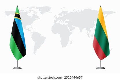 Zanzibar and Lithuania flags for official meeting against background of world map.