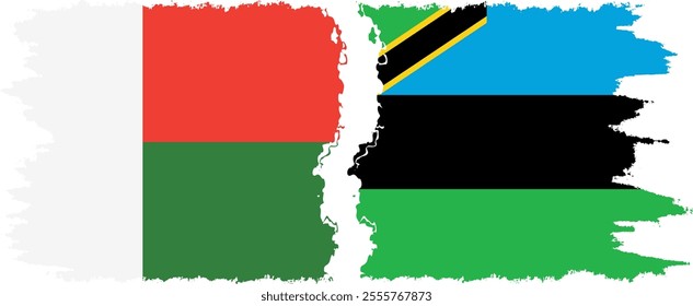 Zanzibar and Madagascar grunge flags connection, vector