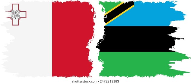 Zanzibar and Malta grunge flags connection, vector