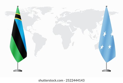 Banderas de Zanzíbar y Micronesia para reunión oficial con antecedentes del mapa mundial.