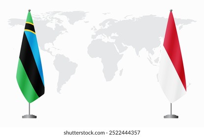 Zanzibar and Monaco flags for official meeting against background of world map.