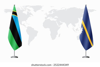 Banderas de Zanzíbar y Nauru para reunión oficial con antecedentes del mapa mundial.