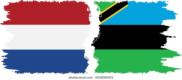 Zanzibar and Netherlands grunge flags connection, vector