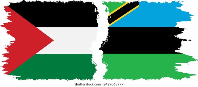 Zanzibar and Palestine grunge flags connection, vector