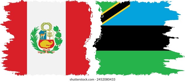 Zanzibar and Peru grunge flags connection, vector