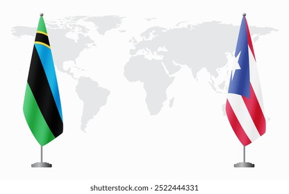 Zanzibar and Puerto Rico flags for official meeting against background of world map.