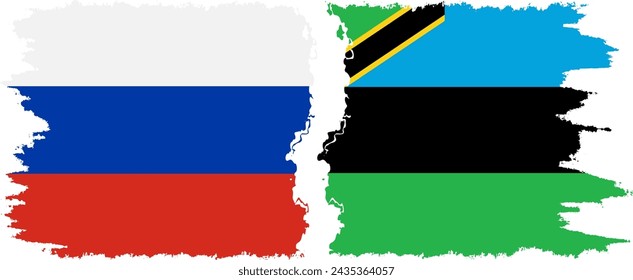 Zanzibar and Russia grunge flags connection, vector