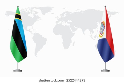 Banderas de Zanzíbar y Sint Maarten para reunión oficial con el fondo del mapa mundial.