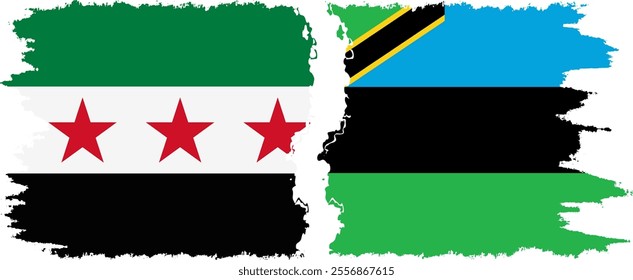 Zanzibar and Syrian Revolution grunge flags connection, vector