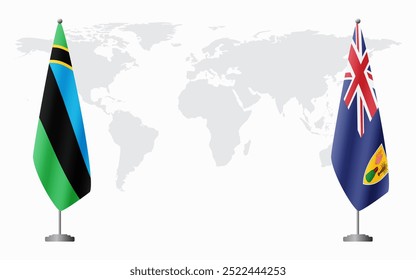 Banderas de Zanzíbar y Turcas y Caicos para reunión oficial con el fondo del mapa mundial.