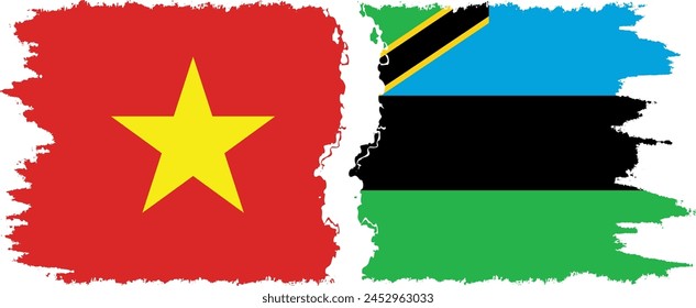 Zanzibar and Vietnam grunge flags connection, vector