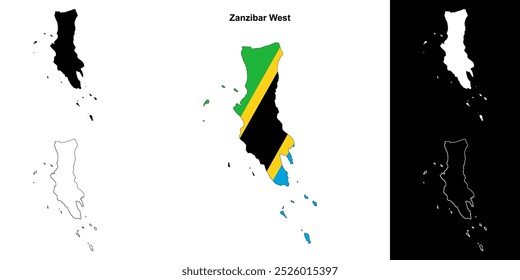 Zanzibar West region outline map set