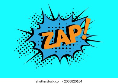 ZAP Comic lettering Vector cartoon illustration in retro pop art style on halftone background