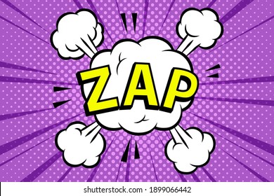 ZAP, fondo abstracto de libros de historietas. redacción en la burbuja del discurso cómico al estilo del arte pop sobre fondo de explosión