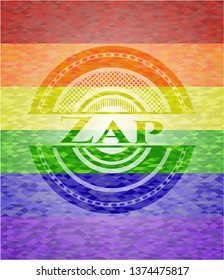 Zap emblem on mosaic background with the colors of the LGBT flag