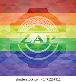 Zap emblem on mosaic background with the colors of the LGBT flag