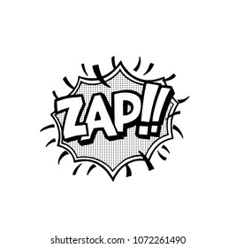 Zap, word in speech bubble patch badge. Comic book style vector sticker, pin, patch in cartoon 80s-90s comic style