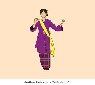 Zapin traditional dance vector illustration popular in Malaysia, Singapore, and Indonesia.