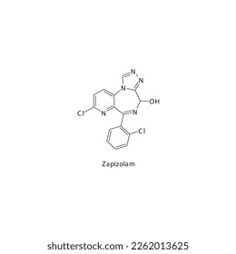 Zapizolam flat skeletal molecular structure Benzodiazepine drug used in insomnia, anxiety treatment. Vector illustration.
