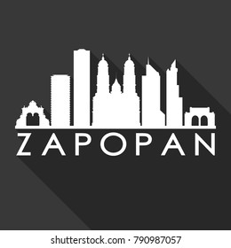 Zapopan Jalisco Mexico America Flat Icon Skyline Silhouette Design City Vector Art Famous Buildings.