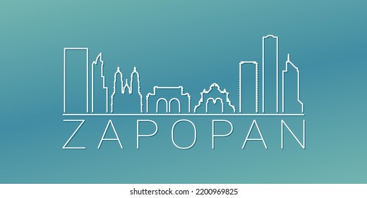Zapopan, Jalisco, Mexico Skyline Linear Design. Flat City Illustration Minimal Clip Art. Background Gradient Travel Vector Icon.