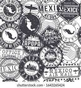 Zapopan Mexico Stamps Background. A City Stamp Vector Art. Set of Postal Passport Travel. Design Set Pattern.
