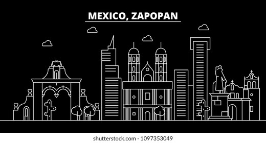 Zapopan silhouette skyline. Mexico - Zapopan vector city, mexican linear architecture, buildings. Zapopan travel illustration, outline landmarks. Mexico flat icon, mexican line banner