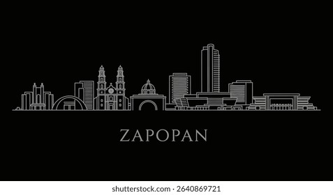 Zapopan Skyline Outline with Mexico Cityscape, and Minimal.