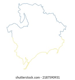 Zaporizhia region (Ukraine) map vector illustration, contour,Ukraine flag vector drawing, color yellow and blue flat style . Zaporizhzhia, Zaporozhye, Alexandrovsk or Zaporizhzhya region map