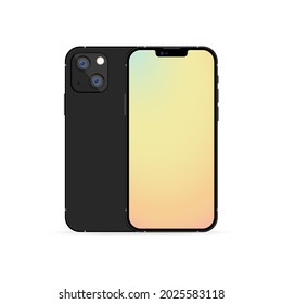 Zaporizhzhia, Ukraine - August 16, 2021: New iPhone 13. Mock-up screen iphone and back side iphone. Vector illustration