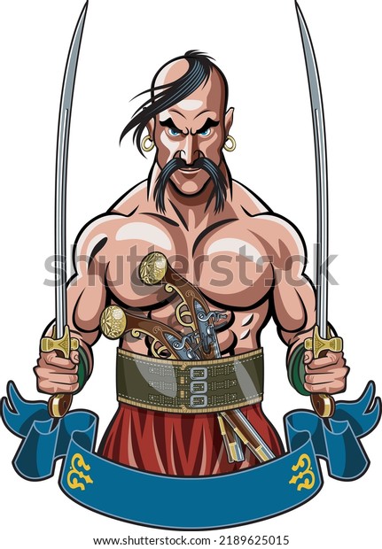 Zaporizhzhya\
Cossack warrior holding two shashka\
sabres