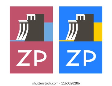 Zaporozhye city logo vector. Print for t-shirt. Dam on the Dnieper.