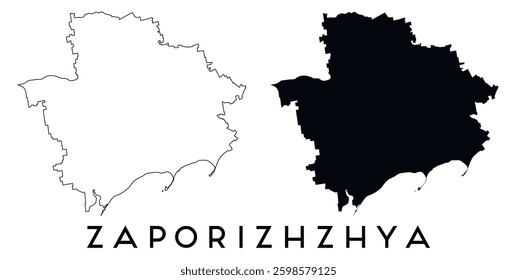 Zaporozhye city map with black border outline vector