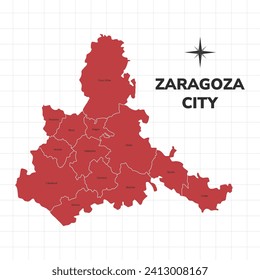 Zaragoza City map illustration. Map of the City in Spain