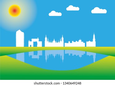 Zaragoza city skyline in colorful background