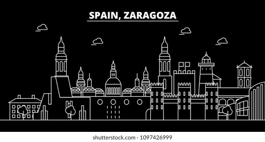 Zaragoza silhouette skyline. Spain - Zaragoza vector city, spanish linear architecture, buildings. Zaragoza travel illustration, outline landmarks. Spain flat icon, spanish line banner