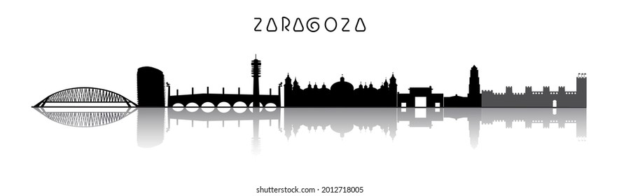 Zaragoza skyline in black and white with reflection