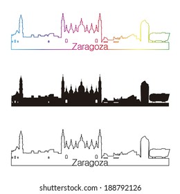 Zaragoza skyline linear style with rainbow in editable vector file