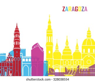 Zaragoza skyline pop in editable vector file