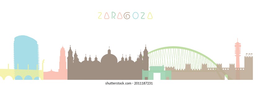 Zaragoza Skyline silhuettes in pastel colors