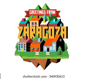 Zaragoza in Spain is Beautiful city to visit on holiday, vector cartoon illustration
