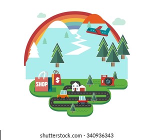 Zaragoza in Spain is Beautiful city to visit on holiday, vector cartoon illustration