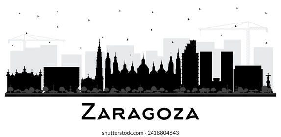 Zaragoza Spain City Skyline silhouette with black Buildings isolated on white. Vector Illustration. Zaragoza Cityscape with Landmarks. Business Travel and Tourism Concept with Historic Architecture.