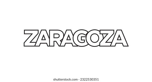 Zaragoza in the Spain emblem for print and web. The design features a geometric style, vector illustration with bold typography in a modern font.