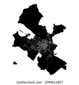 Zaragoza, Spain, high resolution vector map with city boundaries, and editable paths. The city map was drawn with white areas and lines for main roads, side roads and watercourses.