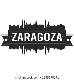 Zaragoza Spain Skyline. Banner Vector Design Silhouette Art. Cityscape Travel Monuments.