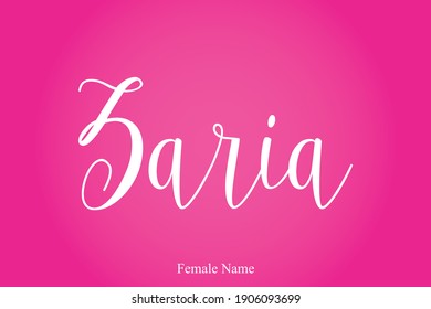 Zaria Female name - in Stylish Lettering Cursive Typography Text Pink Color Gradient Background 